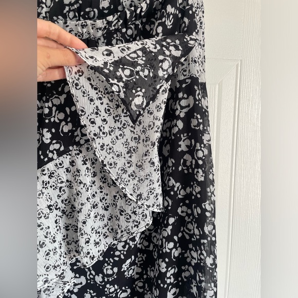 Black White Floral Chiffon Midi Skirt Large Flowy Bohemian Chic - Picture 5 of 13